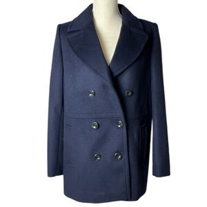 SAM EDELMAN Navy Wool Blend Double-Breasted Peacoat - 10